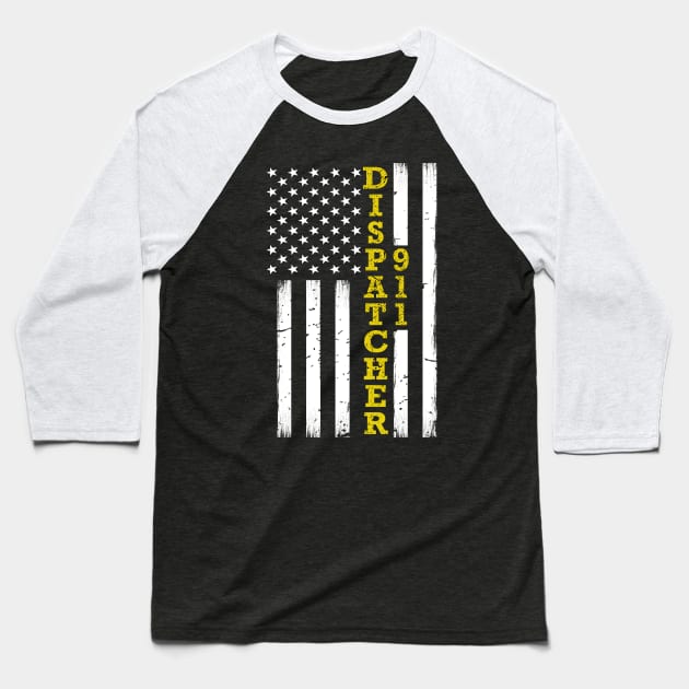 Thin Gold Line Flag 911 Dispatcher Baseball T-Shirt by bluelinemotivation